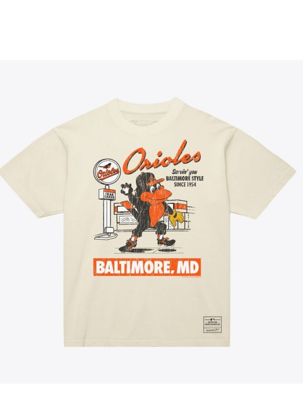 Baltimore Orioles Mitchell & Ness Deli T-Shirt - Cream NWT Medium
